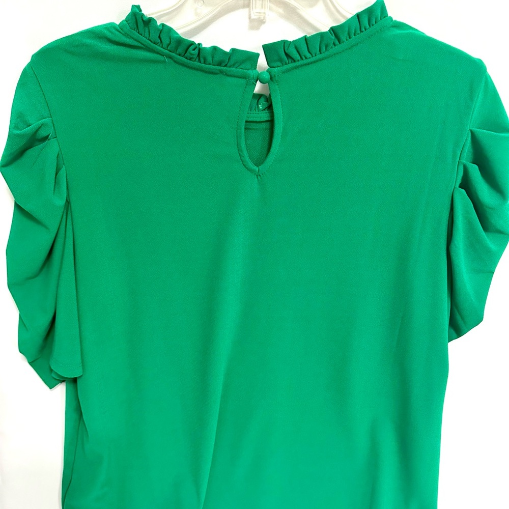 CeCe Green Ruffle Mock Neck Short Sleeve Blouse - Picture 5 of 8